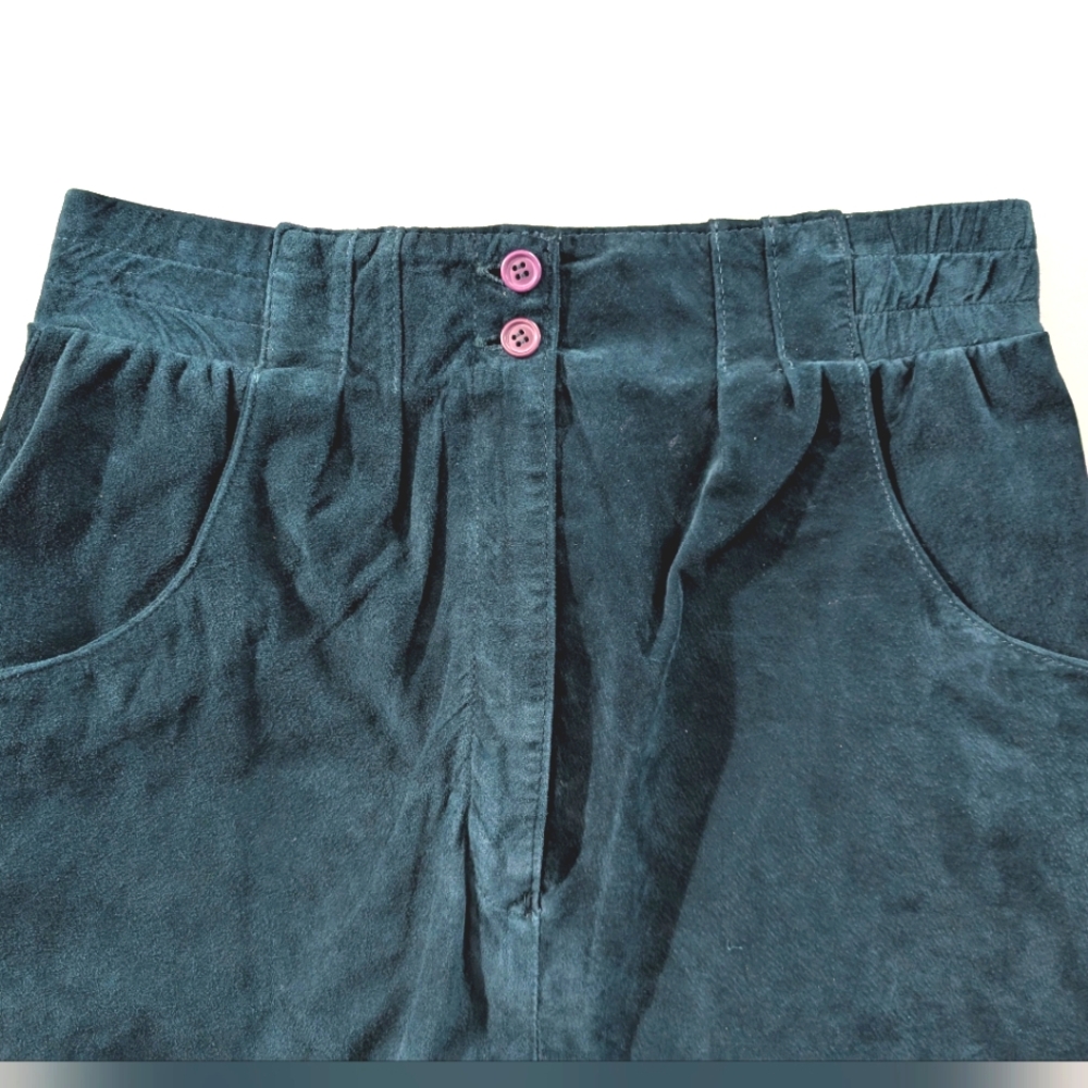 Vintage green suede, pleated pencil skirt w slit. Laurice. Size 10. 29" waist - Picture 8 of 13